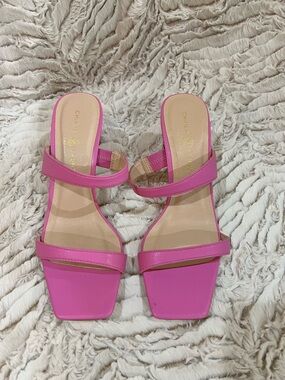 Chinese Laundry Hot Pink Double-Strap Square-Toe Mules